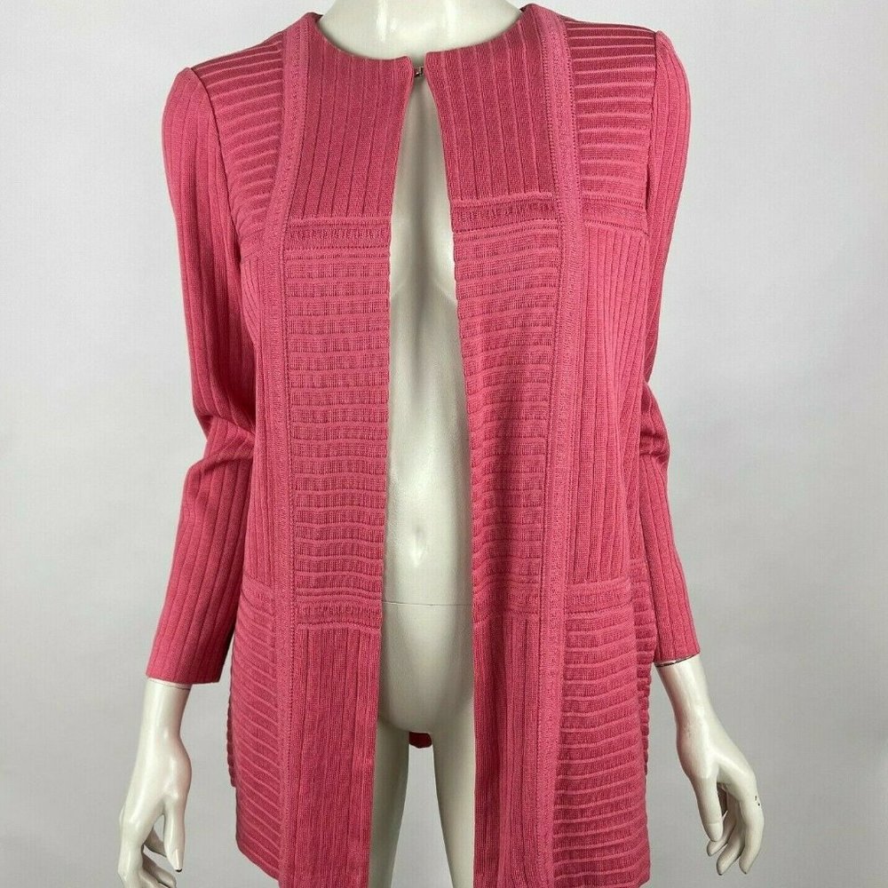 Misook Long Sleeve Cardigan Textured Stretch Acrylic Crew Neck‎ Jacket Women S